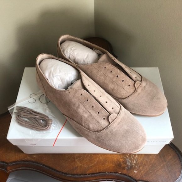 Sole Society Shoes - Sole Society So-Elena Women's Suede Loafer Flat Slip On Oxford Taupe 9